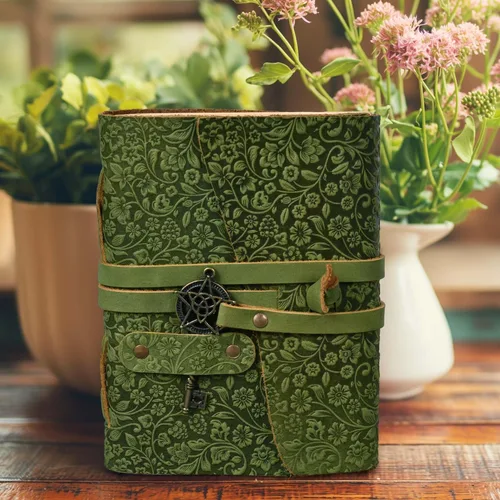 Miniatura 8 de LEATHER VILLAGE Diario encuadernado de cuero hecho a mano para mujeres - Verde "7"X5" (A7) Mediano 260 páginas en blanco de papel vintage
