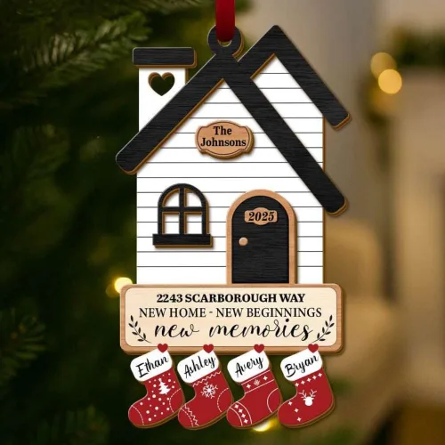Miniatura 13 de Adorno Personalizado para Nuevo Hogar 2025, Regalos de Inauguración de Casa, Adornos de Puerta de Madera de 4 Capas, Nuestro Primer Adorno