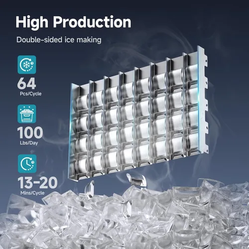 Miniatura 3 de EUHOMY Máquina comercial para hacer hielo creciente, hielo en forma de luna, máquina de hielo bajo encimera de acero inoxidable de 100 libras/24