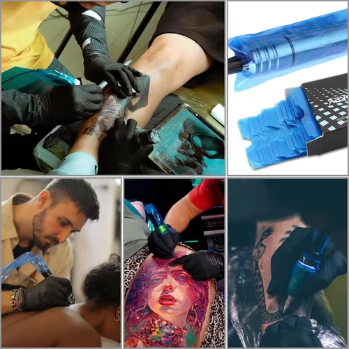 Miniatura 7 de Rayyl - Cubiertas para máquinas de bolígrafos con cintas de agarre, 200 fundas para bolígrafos de tatuaje y 4 piezas de cinta de agarre de tatuaje