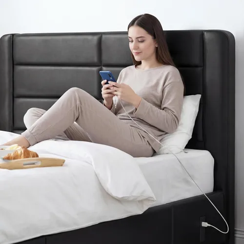Miniatura 6 de Yaheetech Marco de cama tamaño completo con 2 estaciones de carga USB/puerto para tipo A y tipo C/3 cajones de almacenamiento, cama plataforma