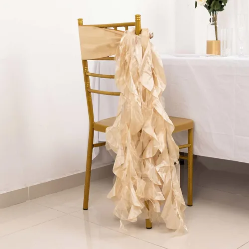 Miniatura 2 de Tableclothsfactory Paquete de 5 fajas de satén de gasa de sauce rizado beige