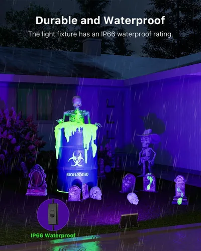 Miniatura 6 de Paquete de 2 luces de inundación de luz negra de 50 W con cable de 120 V IP66 impermeable UV LED luz negra para exteriores o interiores para Violeta