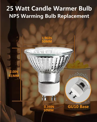 Miniatura 2 de Snnalosses Bombilla de Repuesto de 25 W para Calentador de Velas, Quemador de Cera Aromática, Bombilla Halógena de Base GU10, 120 V/Blanco Cálido, 3
