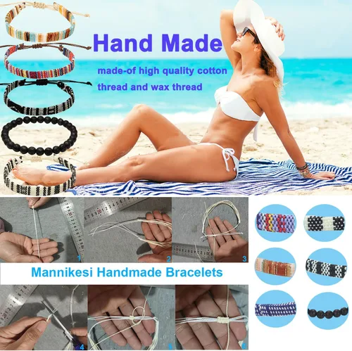 Miniatura 9 de Conjunto de pulseras de playa para hombres y mujeres, pulseras para hombres, pulseras bohemias hechas a mano, pulseras envolventes de joyería