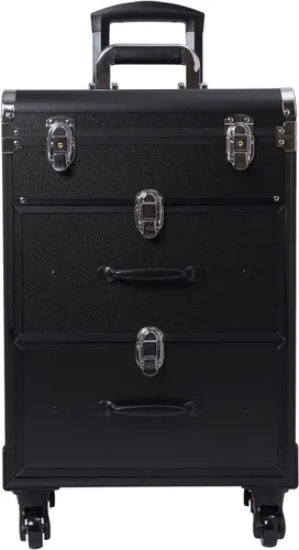 Miniatura 5 de Estuche de maquillaje con ruedas para cosméticos, carrito grande para cosméticos con cerraduras, organizador de almacenamiento de cosméticos, Negro