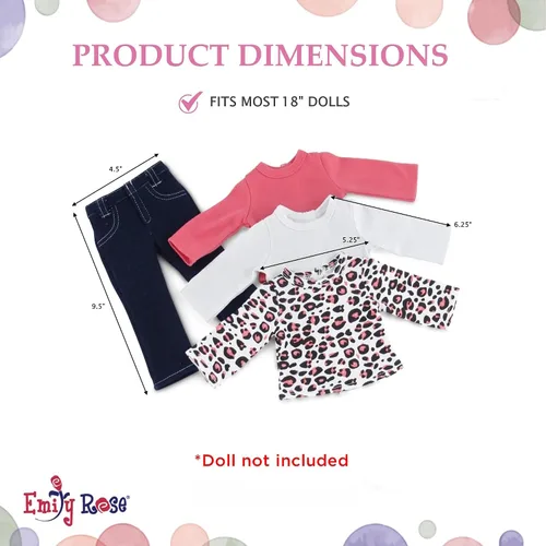 Miniatura 5 de Emily Rose - Conjunto de 4 jeans elásticos azules ajustados + 3 camisetas de manga larga (guepardo blanco y rosa) - Juego de armario básico