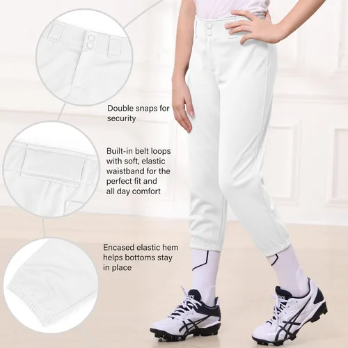 Miniatura 5 de Stelle Pantalones de sóftbol para niñas, pantalones de béisbol para jóvenes, pantalones de lanzamiento rápido con bolsillos, camiseta para niños