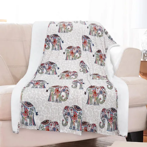 Manta de franela de 50 x 60 pulgadas, manta de elefante bohemio bohemio floral para sofá, cama, regalos de elefantes para mujeres y adultos