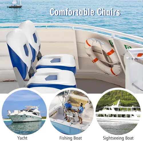Miniatura 8 de GYMAX Asientos de barco, paquete de 2 asientos plegables de barco con respaldo bajo con tornillo de acero inoxidable incluido, sillas plegables