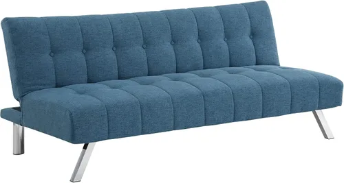 OSP Home Furnishings Sawyer - Sofá futón convertible con fácil elevación y patas de acero inoxidable, tela azul