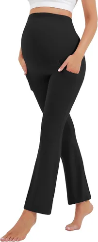 Miniatura 5 de HEGALY Leggings acampanados de maternidad para mujer sobre el vientre, pantalones casuales de yoga para embarazo, con bolsillos, suaves como