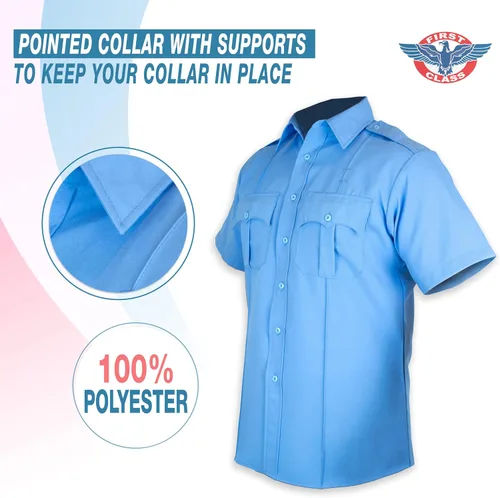 Miniatura 4 de First Class camisa celeste manga corta para uniforme 100 % de poliéster para hombre