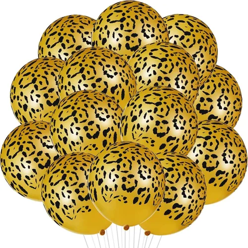 Miniatura 8 de Gejoy 36 globos dorados con estampado de guepardo de 12 pulgadas, globos con estampado de leopardo, safari, selva, animales, decoraciones de látex