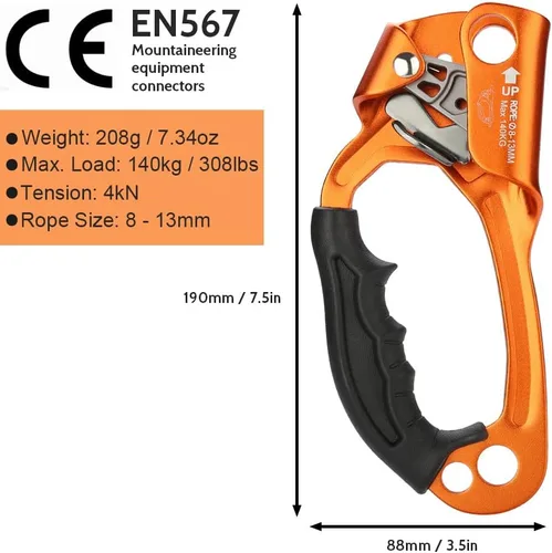 Miniatura 2 de Ascensor de mano de escalada para arbolista de escalada (derecha e izquierda) para cuerda de 8 ~ 0.512 in izquierda y derecha