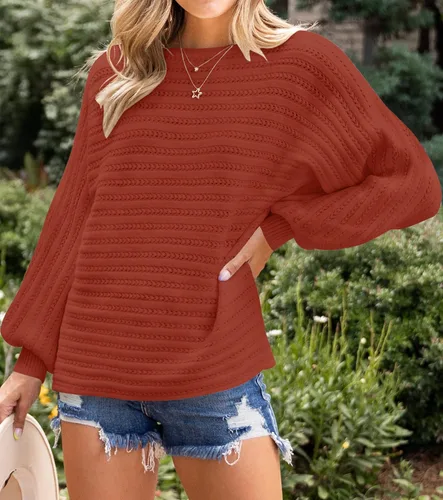Miniatura 7 de ZESICA Suéter holgado de manga larga con cuello redondo para mujer estilo casual de otoño