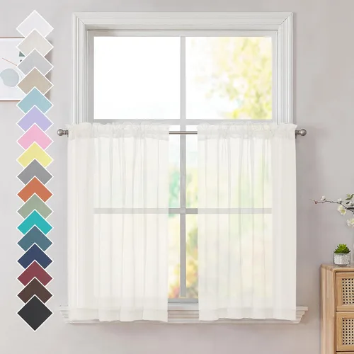 Miniatura 79 de OVZME - Cortinas traslúcidas blancas de 45 pulgadas de largo, 2 paneles, cortinas de gasa con bolsillo para barra para ventanas pequeñas, cada una