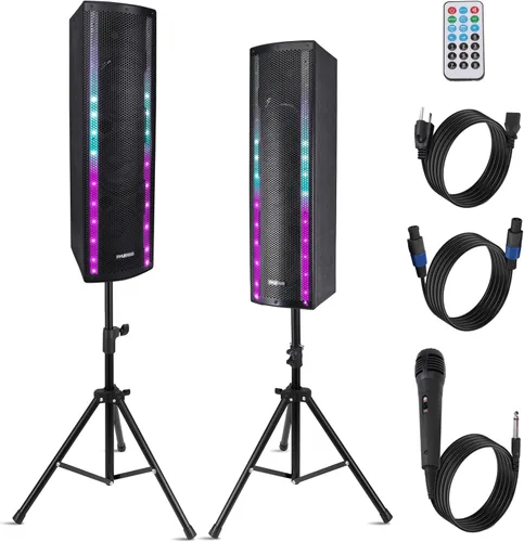 Pyle Sistema de altavoces PA Bluetooth portátil - Altavoz Bluetooth activo y pasivo de 3 vías para exteriores, sistema PA portátil con micrófono,