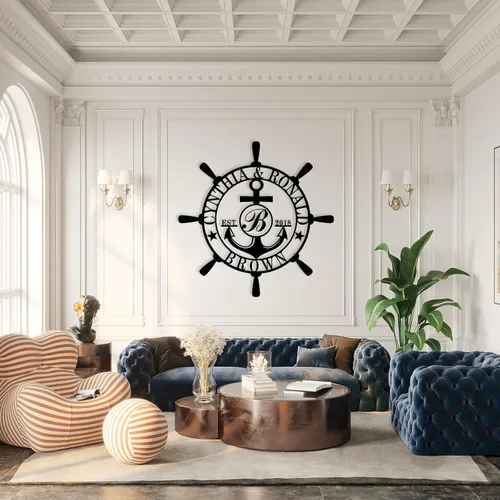 Miniatura 5 de Letrero personalizado con nombre de familia, decoración de pared náutica, letreros de metal personalizados con apellido, arte de pared de metal