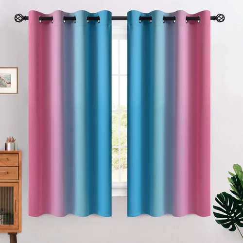 Miniatura 79 de COSVIYA Cortinas 100% Opacas Azul Degradado con Lazos Ajustables para Cocina Aislamiento Térmico Oscurecimiento de Habitación Cenefa con Bolsillo