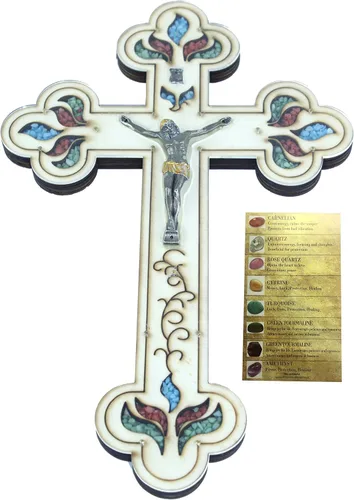 Miniatura 12 de Cruz del Salvador de Jesús Llena de Piedras Semipreciosas Cornalina Rojiza Firy de Tierra Santa