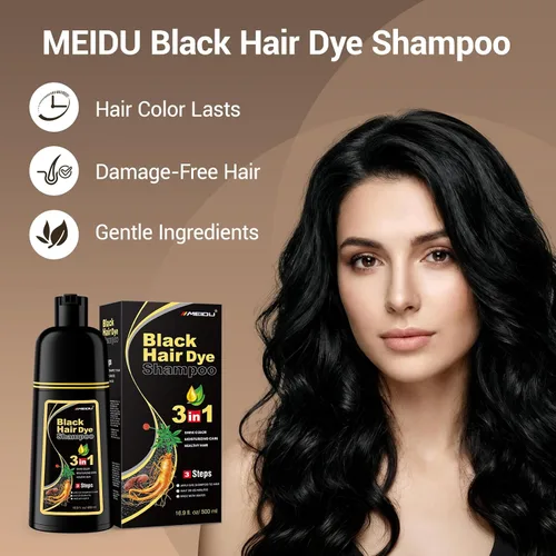 Miniatura 7 de IIIMEIDU MEIDU - Champú de tinte de cabello negro 3 en 1 para cobertura de canas, champú de color de cabello semipermanente para tinte de cabello