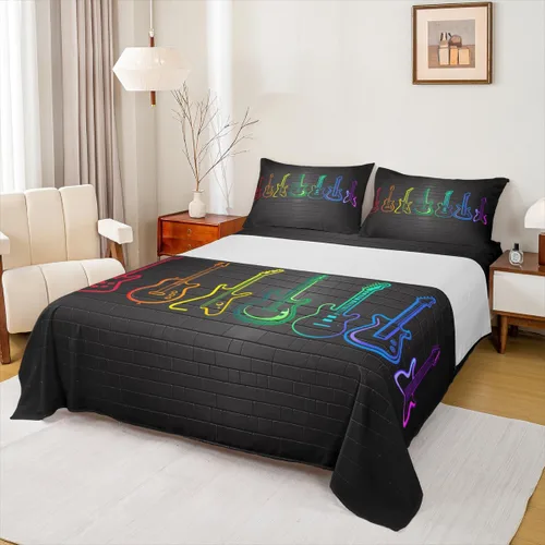 Miniatura 14 de Erosebridal Juego de sábanas con temática musical de música rock, tamaño Queen, juego de sábanas con estampado de notas musicales, juego de sábanas