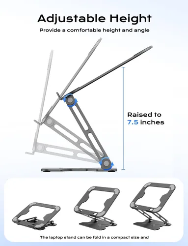 Miniatura 3 de JCZT Soporte Ajustable para Laptop de Escritorio, Elevador Plegable de Metal para Laptop, Soporte Portátil con Montaje para Laptop, Soporte