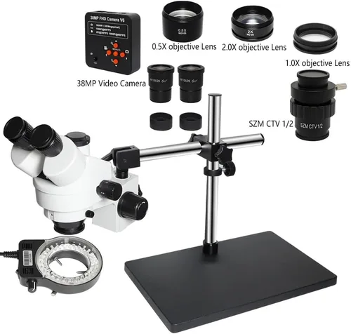 Miniatura 2 de Kit de accesorios para microscopios 3.5X-90X Soporte de brazo doble Simul Focal Trinocular Estéreo Microscopio 38MP H_D Digital USB Microscopio VGA