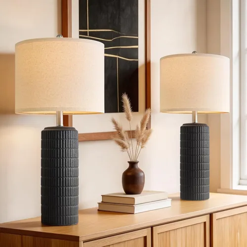 Miniatura 13 de PoKat Juego de 2 lámparas de mesa de cerámica gris oscuro de 23 pulgadas para sala de estar, lámparas de noche modernas para dormitorio, lámpara