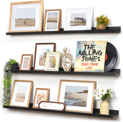 Miniatura 36 de FLYJOE Estante de repisa de fotos para pared, 24 pulgadas de madera de fresno maciza, estantes para libros de guardería, estantes flotantes