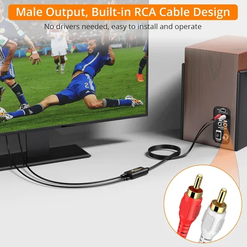 Miniatura 6 de Neoteck Convertidor DAC de 192 kHz 7 pies/6.9 ft Cable óptico a RCA SPDIF a RCA Convertidor digital a analógico para televisores HDTV