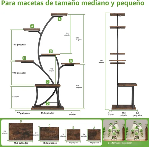 Miniatura 7 de Soporte para plantas de interior con luces de crecimiento, estante de plantas de interior de 7 niveles, soportes de esquina de 44 pulgadas