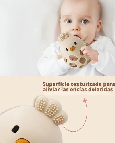Miniatura 6 de ChooKaChoo Juguete de sonajero de dentición 2 en 1, mordedor sensorial para bebés de 3 a 12 meses, 100% silicona de grado alimenticio, fácil
