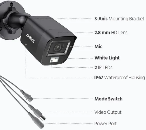 Miniatura 9 de ANNKE Cámara de seguridad 3K para vigilancia doméstica y empresarial, cámara analógica negra con cable con visión nocturna de 100 pies, visión