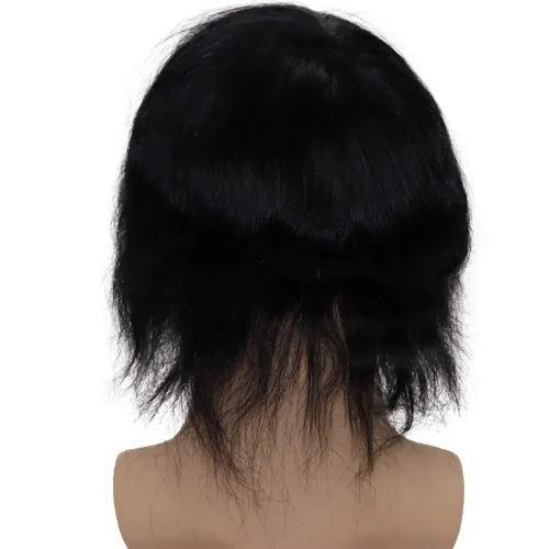 Miniatura 5 de Tupé de cabello humano europeo para hombres, suave, completo, sistema de reemplazo de cabello de encaje suizo, 10 x 8 pulgadas, lacio, #1 color 1B