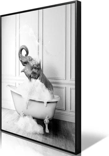 Miniatura 11 de XMJJQQ Arte enmarcado divertido lienzo de tigre para baño, bonito póster de baño en blanco y negro, estampado de tigre animal en el baño, decoración
