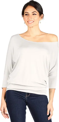 Miniatura 2 de Camiseta sexy para mujer, estilo dolman, con hombros descubiertos, manga 34, cintura con bandas, tallas regulares y grandes