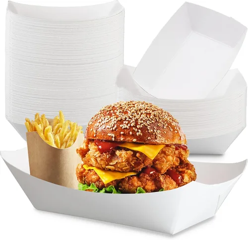 Fit Meal Prep Paquete de 125 bandejas de papel de 5 libras para alimentos desechables de alta resistencia, bandeja de nachos blancos para fiestas,