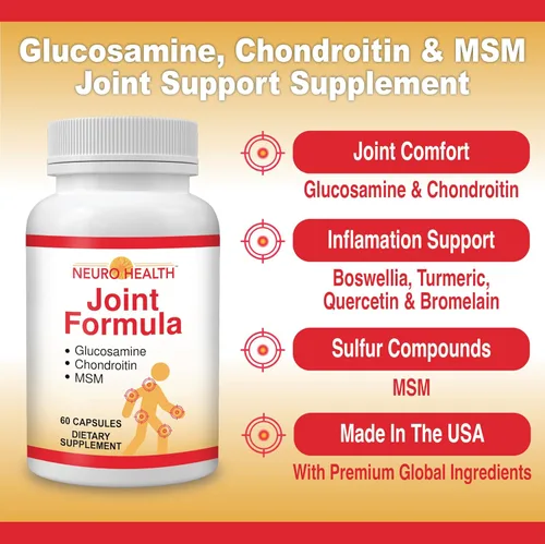 Miniatura 4 de Neuro Health Fórmula articular con glucosamina, condroitina y MSM, 60 cápsulas (1 botella) Cúrcuma/Suplemento de apoyo articular para huesos