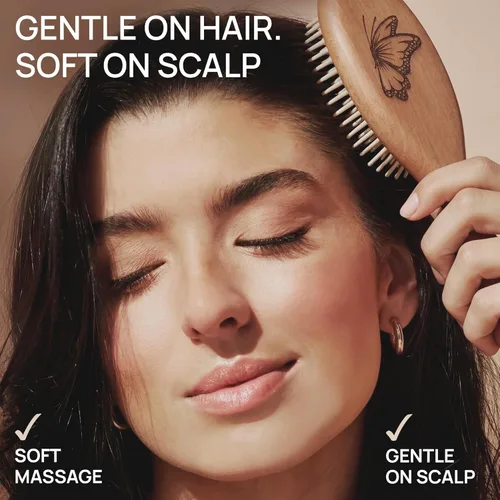 Miniatura 3 de Cepillo de madera natural para mujer, cepillo de cerdas de madera antiroturas con mango de madera de pera, masaje suave del cuero cabelludo