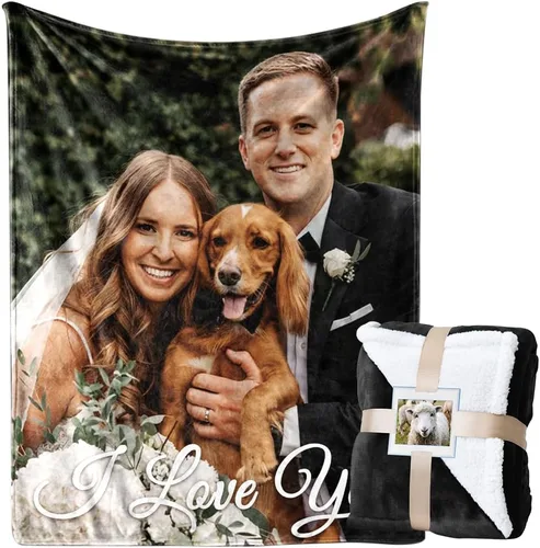 Miniatura 16 de Manta personalizada con imagen, manta de forro polar Sherpa personalizada, manta gruesa y cálida de felpa, personalizada para pareja, novia, novio