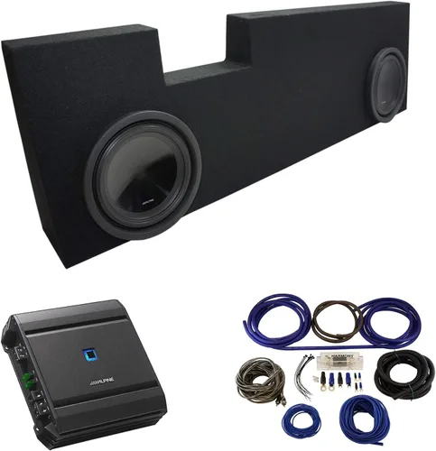 American Sound Connection Compatible con Ford F250 F350 Super Crew Truck Alpine SWT-10S4 Dual 10 Sub Box 2001-2014 con amplificador S-A60M y kit de