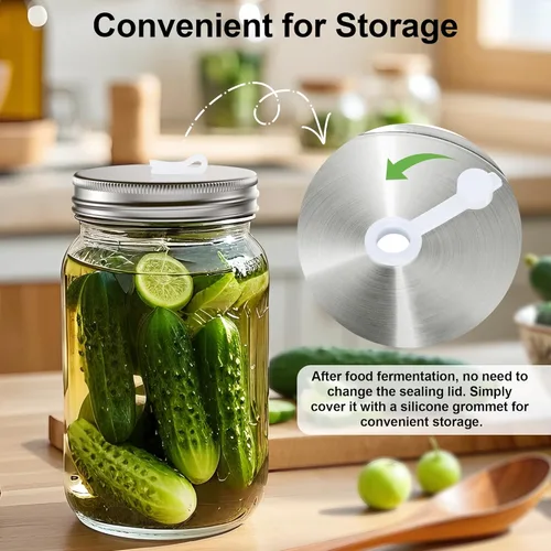 Miniatura 4 de Kit de fermentación para frasco de fermentación Mason de boca ancha, kit de encurtido/chucrut con 4 pesos de fermentación de vidrio, 4 tapas