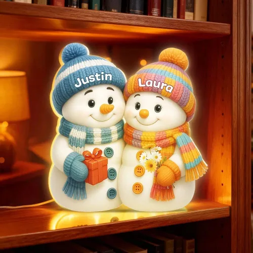 Miniatura 3 de Caja de luz navideña personalizada con el nombre de la pareja en forma de muñeco de nieve - Luz nocturna LED navideña personalizada, decoración