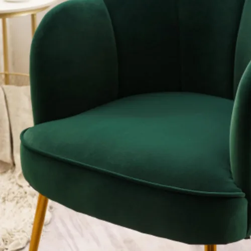Miniatura 8 de Silla decorativa de terciopelo moderna con patas de metal, acogedora y suave, tapizada, para sala de estar, dormitorio (verde oscuro)