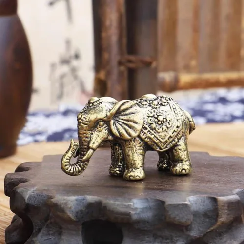 Miniatura 4 de Estatua de elefante en miniatura de latón macizo, figura decorativa de animales de latón, símbolo de buena suerte, regalo ideal de colección, 2.05 x