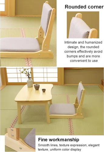 Miniatura 6 de SAZDFY Silla plegable de tatami con soporte de espalda, silla de meditación, silla portátil japonesa sin piernas, sofá perezoso de madera, ventana