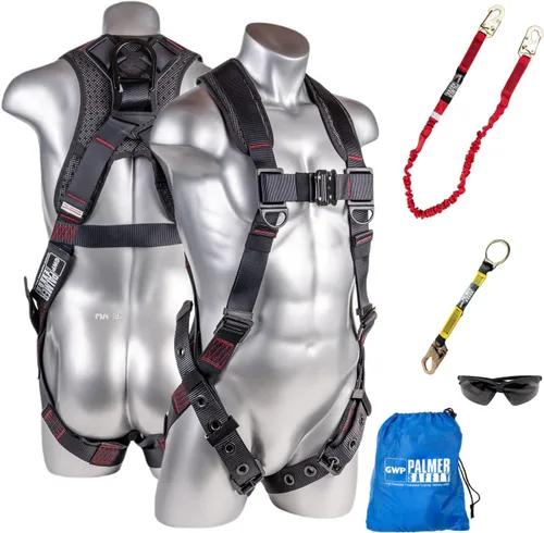 Miniatura 15 de Palmer Safety Kit de arnés de seguridad para protección contra caídas I Arnés de construcción + varios cordones + extensor de anillo en D
