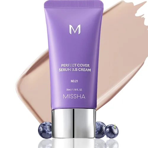 MISSHA M PERFECT COVER SERUM BB CREAM No.21 - Beige claro con subtono frío, BB Cream de Cardi B Pick, tinte para la piel, hidratante tintado,